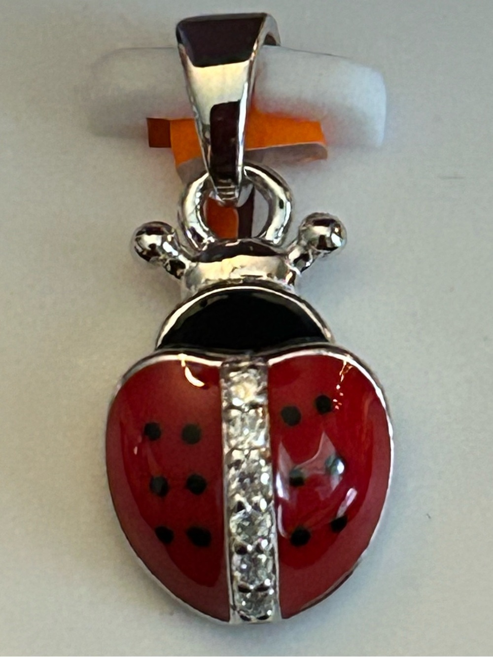 1.00CTW Round Moissanite 925 SSilver Ladybug Pendant Necklace w/Red Enamel